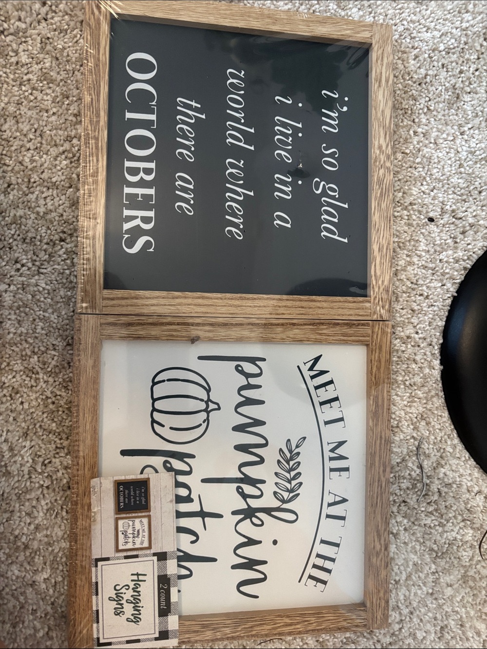 Set of 2 Farmhouse Pumpkin Octobers Wooden Wall Signs - Black & White